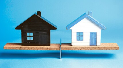 A calculator displaying negative balance next to a house model represents financial difficulties in mortgage payments. Precision-focused details with high contrast.