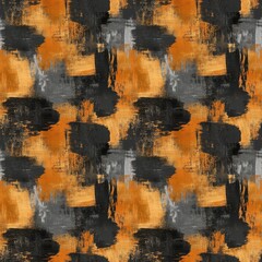 Burnt Sienna, Gold, and Charcoal Grey Abstract Brushstroke Seamless Pattern