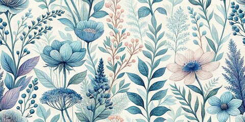 Night Bloom: Delicate Blue Watercolor Plant Garden Texture, Night Photography