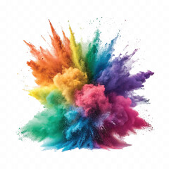 realistic 3d powder explosion of rainbow and holi colored  isolated on white background.