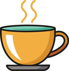 Vector illustration of a steaming teacup, A vector design of a steaming teacup with a modern, simple look, featuring a warm drink on a saucer.
