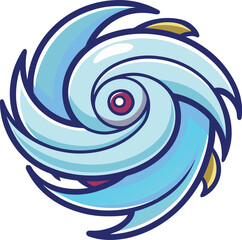 Spinning Cyclone Vector Illustration Design, A vector illustration of a dynamic spinning cyclone with blue swirling patterns and red and yellow accents, depicting motion.
