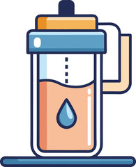 Shaker Bottle Vector Illustration Design, A vector illustration of a shaker bottle with a light orange liquid and a blue lid, featuring a simple, modern design.

