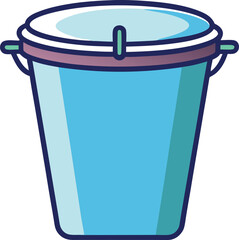 Lidded Bucket Vector Illustration Design, A vector illustration of a teal lidded bucket with a simple design, featuring green handles and a secure lid.
