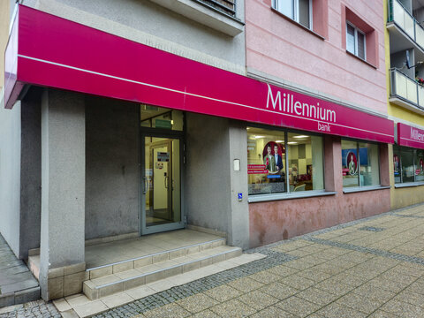 Malbork, Poland - February 12, 2025: Millennium bank branch.
