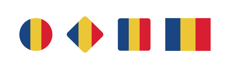 Vector Romania National Flag icon collection. Set of Romania Flag Icons in Various Shapes.