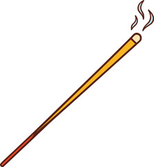 Incense Stick with Smoke Wisp, A simple illustration of an incense stick with a soft, curling smoke wisp rising from the tip.
