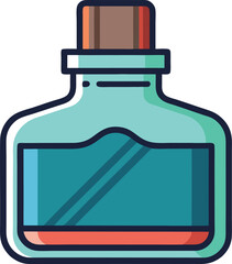 Bottle with Blue Liquid and Bold Design, A modern illustration of a bottle filled with blue liquid, featuring a simple yet bold design with clear lines.

