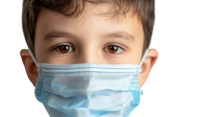 Portrait of child wearing protective face mask on transparent background