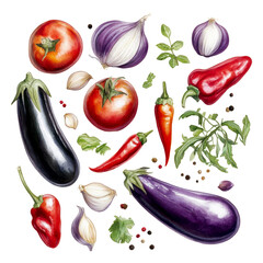 Fresh vegetables on a transparent background culinary art kitchen close-up