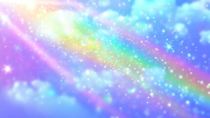 Enchanted Pastel Rainbow Sky with Sparkling Stars and Clouds