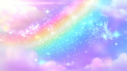 Enchanted Rainbow Sky with Sparkling Stars - A Dreamy Pastel Background