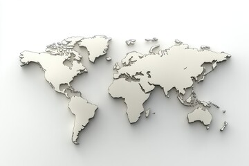 A metallic rendered illustration of the world map in perspective