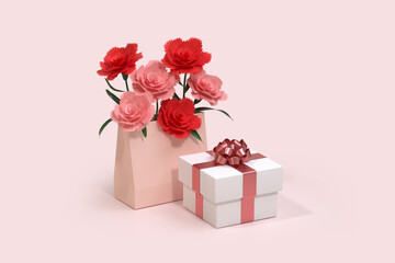 May Family Month: Parents' Day and Teachers' Day with Carnations 3d illustration
