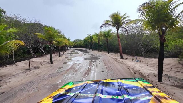 Buggy tour to the Paradise lagoon at Jericoacoara in Brazil. Dunes of Ceara