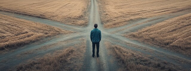 A man stands at a crossroads. Selective focus.