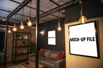 Modern Industrial Office Interior With Mock Up Frame and Exposed Lighting for Creative Workspace