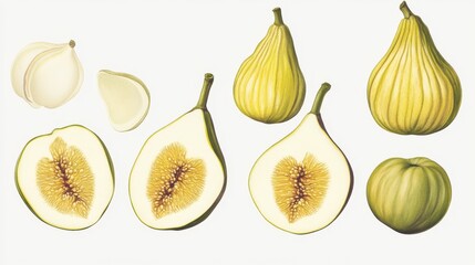 Botanical Illustration of Figs and Figs Slices
