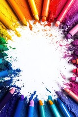 Eye shadows in all the colors of the rainbow. Selective focus.