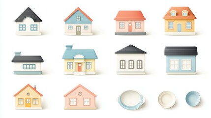 Fototapeta premium Charming collection of whimsical houses with unique designs set against a white background