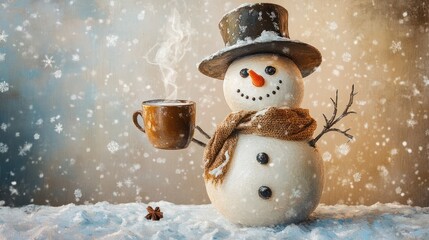 Snowman winter snow cocoa holiday card