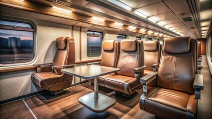 Fototapeta premium Luxury Train Car Interior Comfortable Seating and Scenic Views During Evening Commute