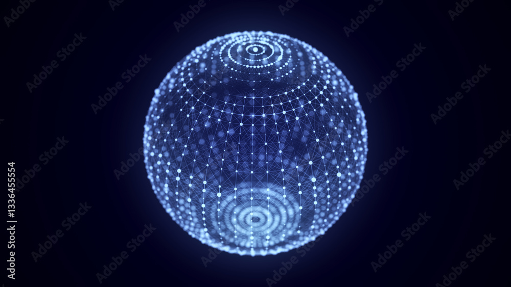 Aufkleber technology blue sphere with connecting dots and lines. digital abstract network structure. 3d render
