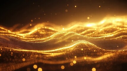 Obraz premium Shimmering Golden Waves of Light in a Dreamlike Abstract Scene