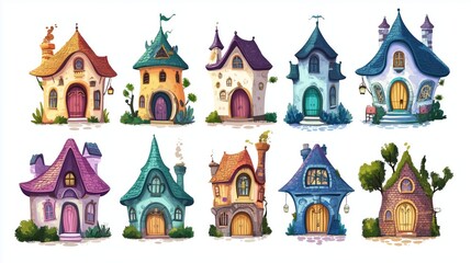 Naklejka premium Colorful whimsical cottages in a charming village unique designs and playful architecture