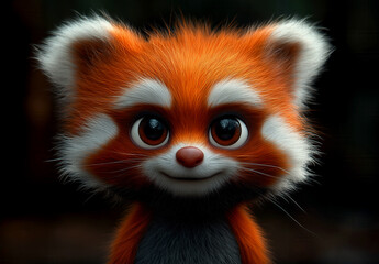 Obraz premium Red panda cartoon on a blurred background.