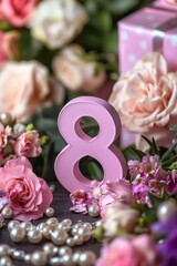 figure 8 gift and flowers. Selective focus.