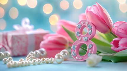 figure 8 gift and flowers. Selective focus.