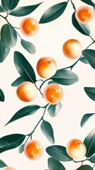A Captivating Botanical Print of Orange Fruits and Lush Leaves