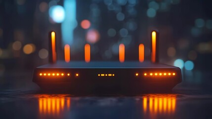 A sleek Wi-Fi router with dual-band technology delivers high-speed internet, ensuring smooth online streaming in a modern book illustration style.