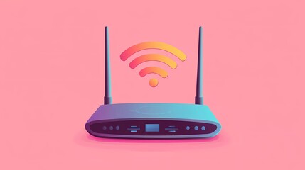A sleek Wi-Fi router with dual-band technology delivers high-speed internet, ensuring smooth online streaming in a modern book illustration style.