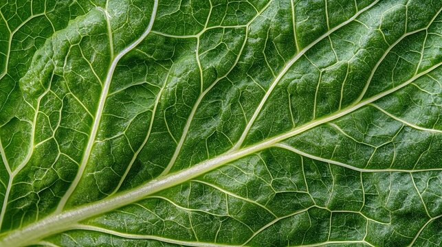 Close-up of a green leaf. the leaf appears to be fresh and healthy, with a glossy texture. the veins of the leaf are visible, and they are arranged in a radial pattern. - Powered by Adobe