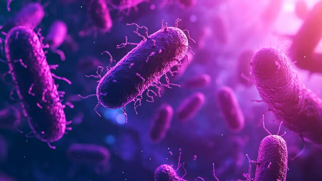 Microbial life thriving in a vibrant, colorful environment under microscopic observation