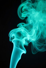 Glowing aquamarine smoke swirling on black surface, ethereal ambiance