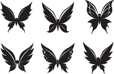 set of fairy wings silhouette, black and white silhouette, vector and illustration
