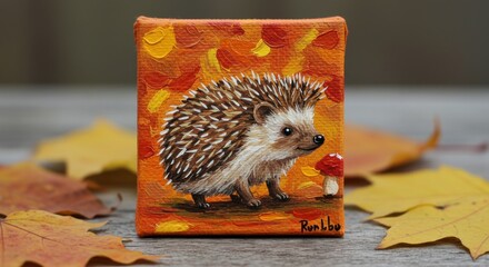 Whimsical Hedgehog Autumn Leaf Painting