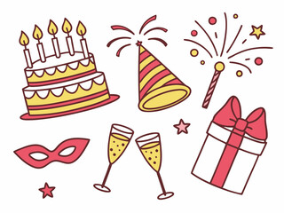 set of birthday party icons