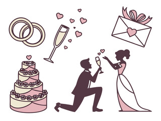 Set of Wedding and Marriage Celebration Icons