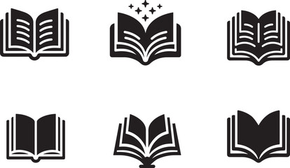 PrintSet of Open Book Icons with Various Styles