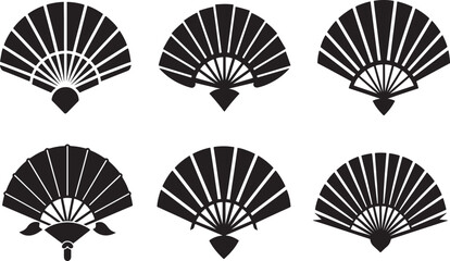set of fan silhouette, black and white silhouette, vector and illustration