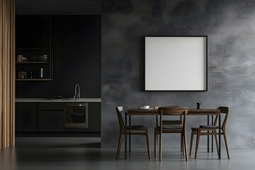 Grey Kitchen Interior with Table and Chairs on Contemporary Design