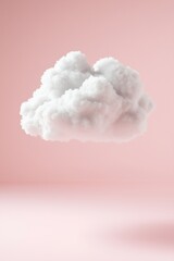 Surreal Floating White Cloud with Soft Fluffy Texture Against Minimalist Pink Background for Dreamy and Fantasy-Themed Creative Designs