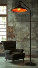Obraz premium Industrial Style Floor Lamp with Vintage Chair