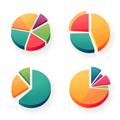 Fototapeta premium Four Colorful, Isometric Pie Chart Illustrations