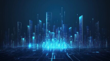 Fototapeta premium Digital Cityscape: Neon Lights and Data Flow