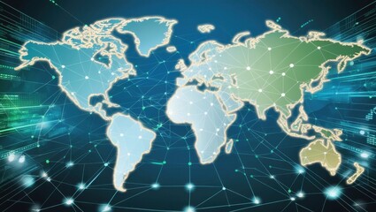 Global Network Connections: A World Map with Digital Connectivity